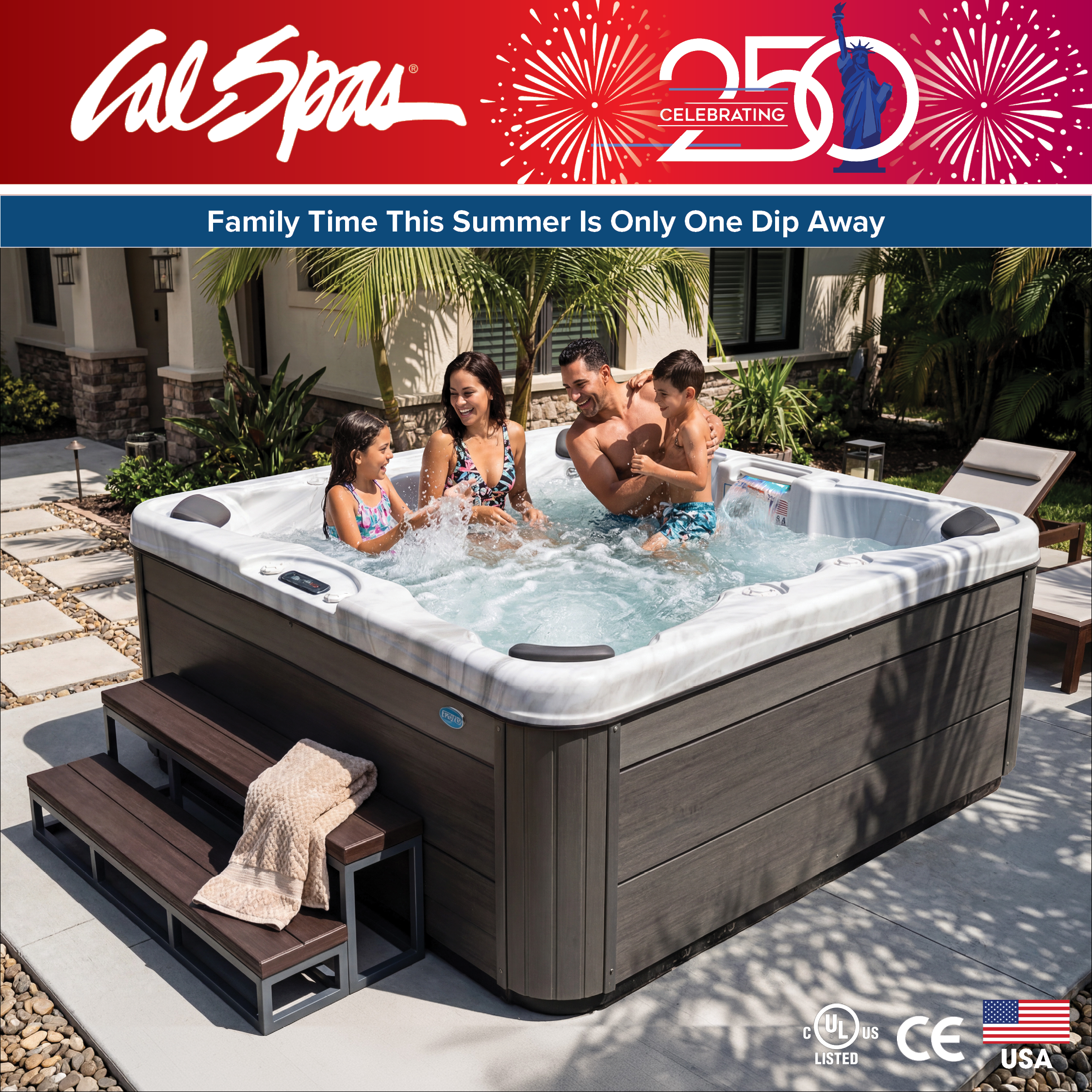 Calspas hot tub being used in a family setting - Chula Vista